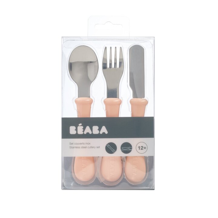 Набір приборів - ложка, виделка, ніж Beaba Set of 3 Cutlery Inox рожевий — Photo 10