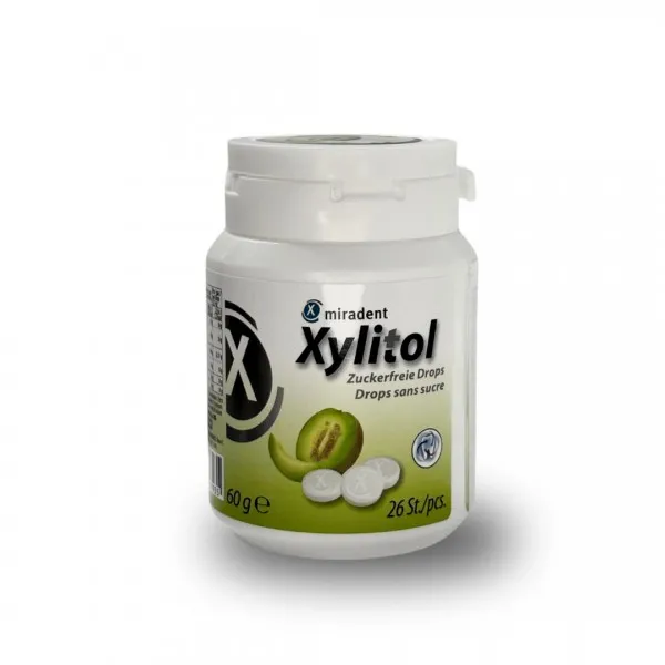 Льодяники з ксилітолом Xylitol Drops в банці, диня (26 шт), (Miradent) — Photo 2