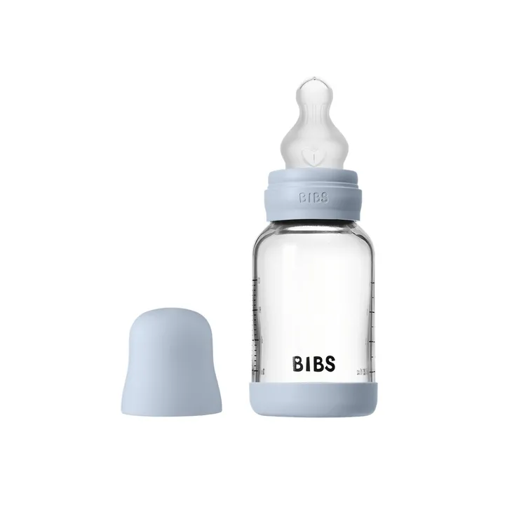 Скляна дитяча пляшечка BIBS Glass Baby Bottle Round Silicone 1 pack 120 мл Slow Flow Baby Blue — Photo 6