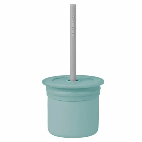 Чашка-контейнер з трубочкою силіконова MinikOiOi Sip+Snack - Aqua Green / Powder Grey