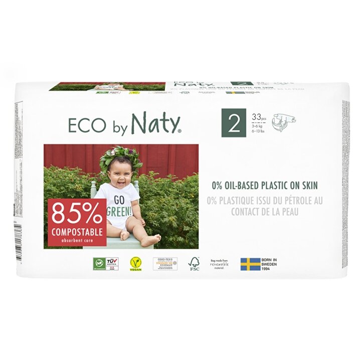 Одноразові дитячі підгузки Eco by Naty Розмір 2 (від 3 до 6 кг.), 33 шт — Photo 2