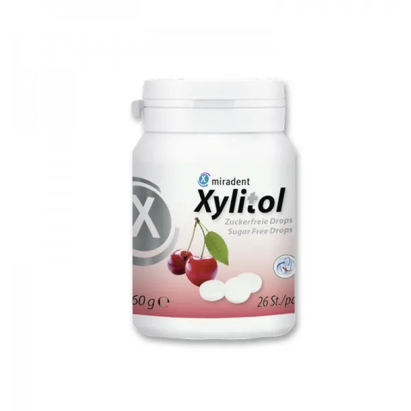 Льодяники з ксилітолом Xylitol Drops в банці, вишня (26 шт), (Miradent)