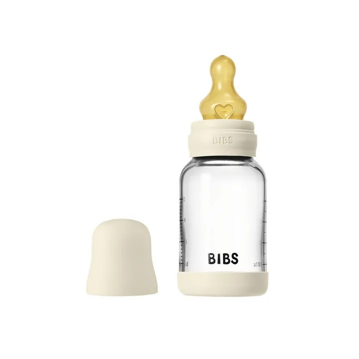 Скляна дитяча пляшечка BIBS Glass Baby Bottle Round Latex 1 pack 120 мл Slow Flow Ivory — Photo 6