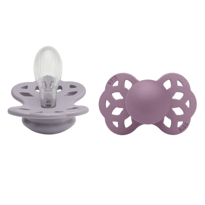 Соска пустушка BIBS Infinity Silicone Symmetrical (симетрична) – Fossil Grey/Mauve (2 в упаковці) 0-6 міс. — Photo 4