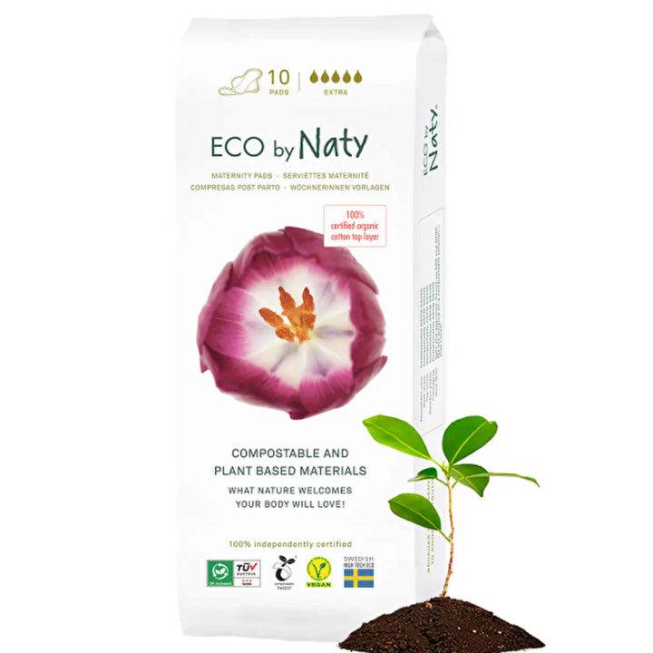 Післяпологові органічні прокладки ECO by Naty Extra 10 шт. (з крильцями) — Photo 3