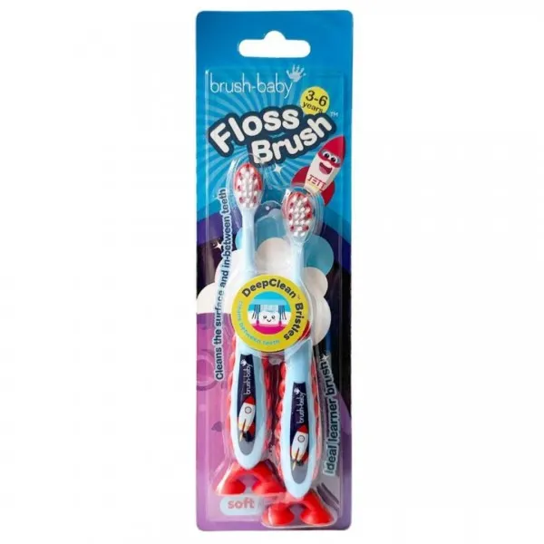 Зубна щітка Brush-Baby FlossBrush (3-6 років) Ракета, на ніжці-липучці (подвійна упаковка) — Photo 3