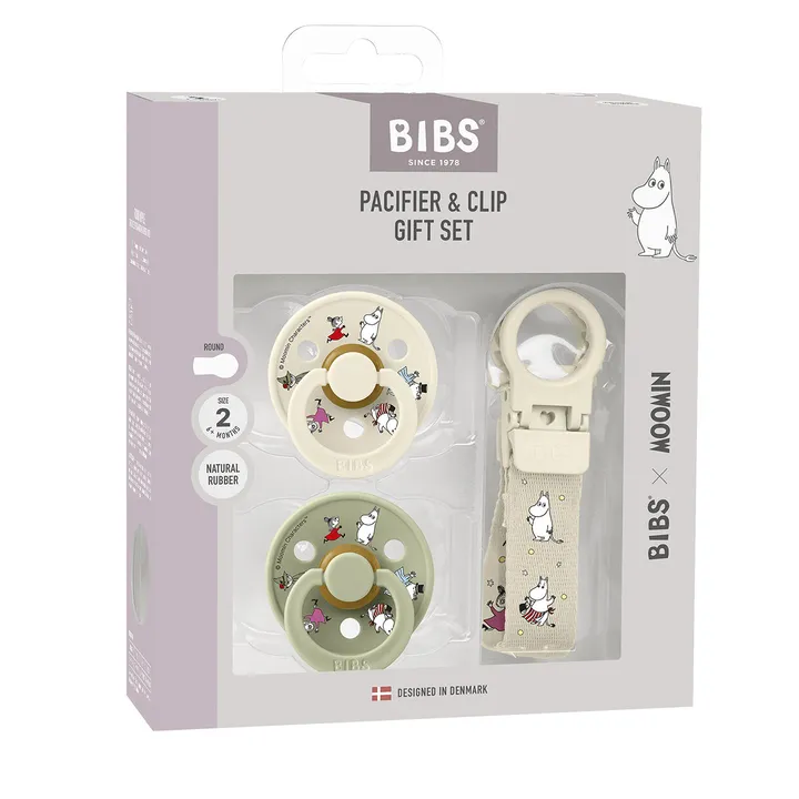 Подарунковий набір пустушки та тримач для соски Bibs x Moomins Colour Pacifier &amp; Loop Clip Gift Set Latex – Ivory/Sage — Photo 6
