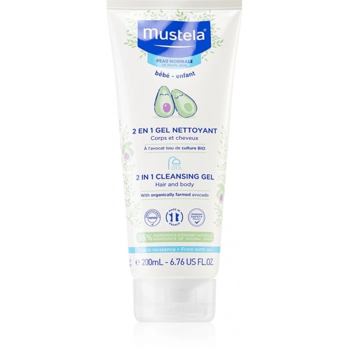 Очищувальний гель для волосся й тіла 2 в 1 з авокадо CLEANSING GEL, 200 ml Mustela