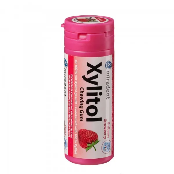 Жувальна гумка з ксилітолом Xylitol Chewing Gum Strawberry для дітей (30 шт), (Miradent)