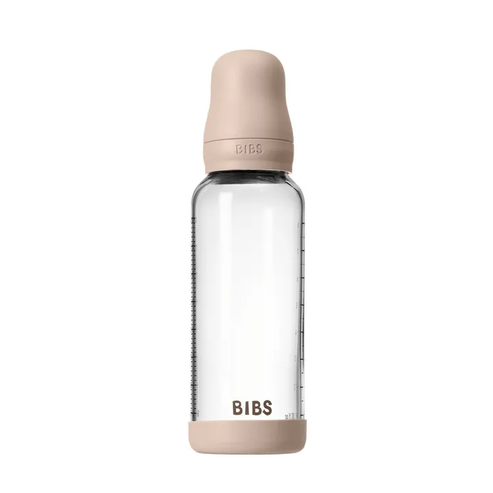 Скляна дитяча пляшечка BIBS Glass Baby Bottle Round Silicone 1 pack 240 мл Medium Flow (середній потік) Baby Blue — Photo 7