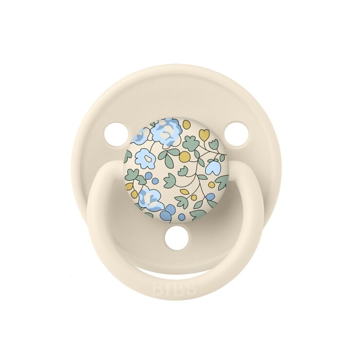 Пустушка BIBS x Liberty De Lux Silicone Round (кругла) Onesize – Eloise Baby Blue / Ivory Mix (2 в упаковці) 0-36 міс. — Photo 6