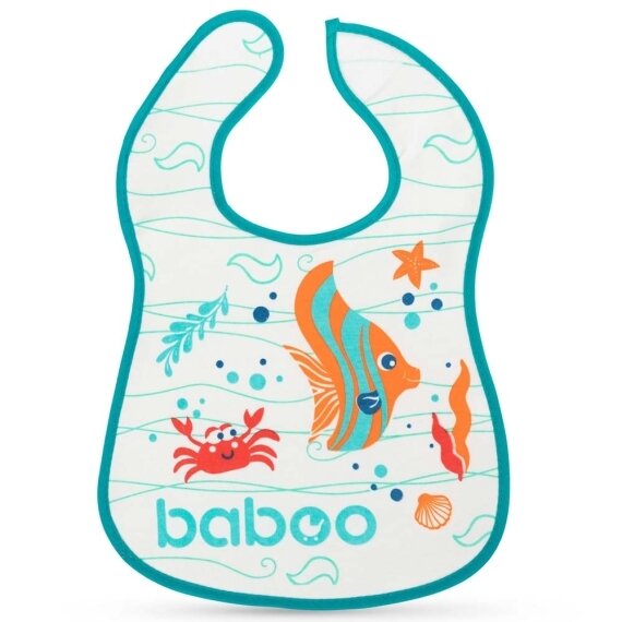 Нагрудник бавовняний BABOO білий, Sea Life, 3+ міс