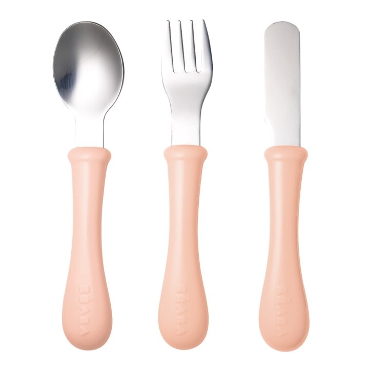 Набір приборів - ложка, виделка, ніж Beaba Set of 3 Cutlery Inox рожевий — Photo 12