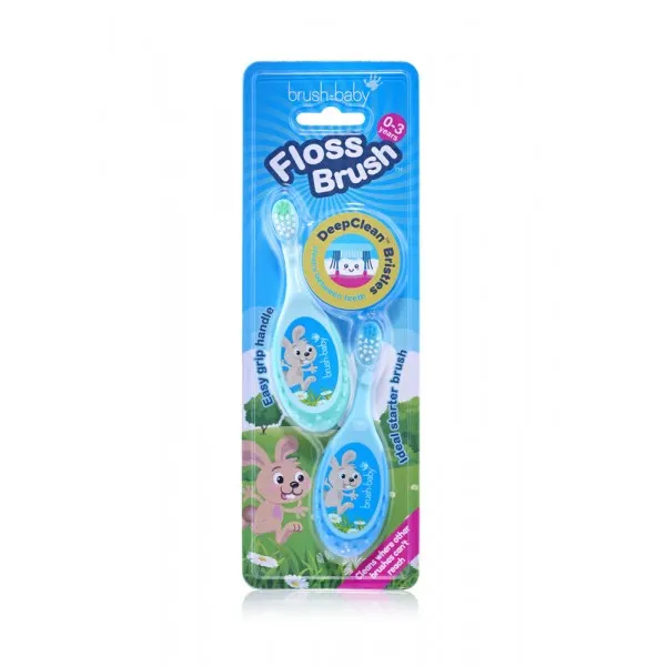 Дитяча зубна щітка Flossbrush (від 0 до 3 років) - Blue-Teal (2 шт), (Brush-baby) — Photo 5