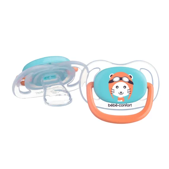 Пустушка силіконова BEBE CONFORT 2 шт PHYSIO AIR DUMMY TRAVELLER 6/18 синя та помаранчева