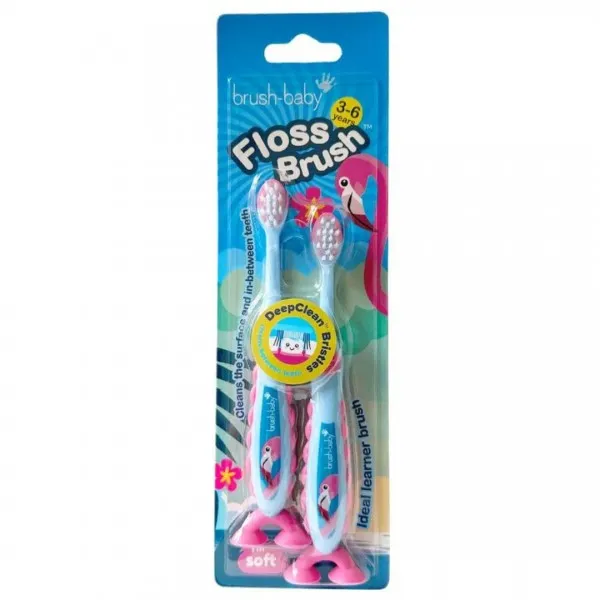 Зубна щітка Brush-Baby FlossBrush (3-6 років) Фламінго, на ніжці-липучці (подвійна упаковка) — Photo 3