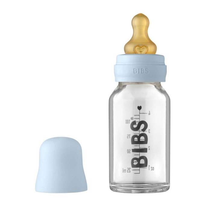 Скляна дитяча пляшечка BIBS Baby Glass Bottle повний комплект 110 мл - Baby Blue — Photo 3