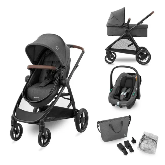 Коляска MAXI-COSI ZELIA S TRIO Dark Grey (Black Frame/Brown Leather + CabrioFix S i-Size + сумка) — Photo 13
