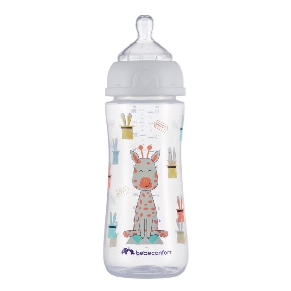 Пляшечка для годування BEBE CONFORT EMO PP 360ML T2 FF з силіконовою пустушкою біла