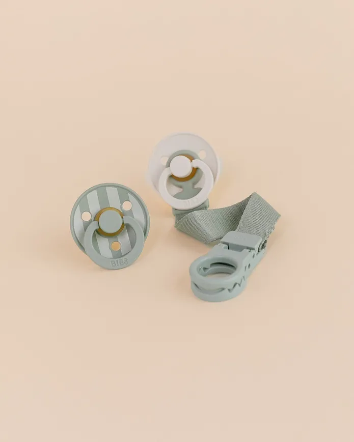 Подарунковий набір пустушки та тримач для соски BIBS Colour Pacifier &amp; Loop Clip Gift Set Latex – Sage — Photo 7