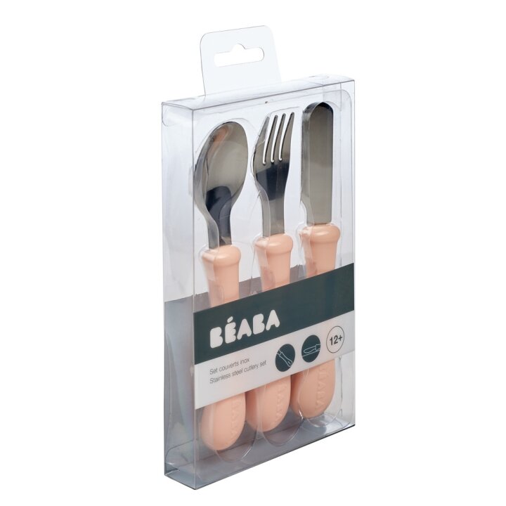 Набір приборів - ложка, виделка, ніж Beaba Set of 3 Cutlery Inox рожевий — Photo 9