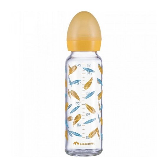 Пляшечка для годування скляна BEBE CONFORT 240ML S.1 з силіконовою пустушкою Little Buddies