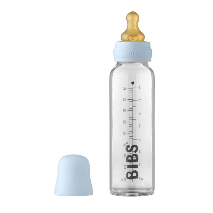 Скляна дитяча пляшечка BIBS Baby Glass Bottle повний комплект 225 мл - Baby Blue — Photo 2