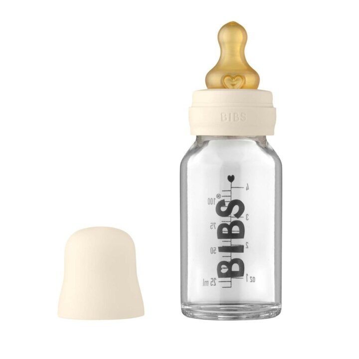 Скляна дитяча пляшечка BIBS Baby Glass Bottle повний комплект 110 мл - Ivory — Photo 4