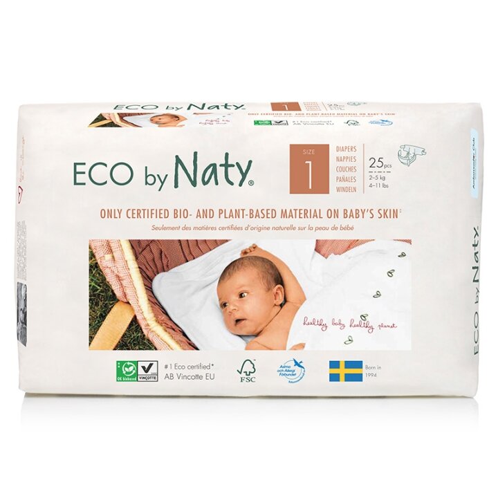 Підгузки торговельної марки “ECO BY NATY”. Розмір 1 (від 2 до 5 кг.), 25 шт. в упаковці.														