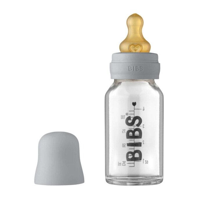 Скляна дитяча пляшечка BIBS Baby Glass Bottle повний комплект 110 мл - Cloud — Photo 3