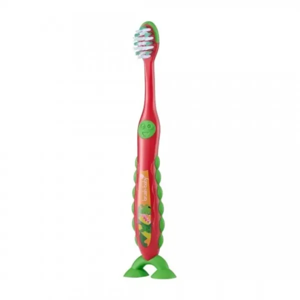 Зубна щітка Brush-Baby FlossBrush (3-6 років) Динозавр, на ніжці-липучці (подвійна упаковка) — Photo 4