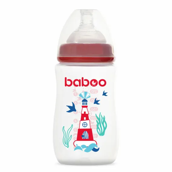 Пляшечка для годування BABOO Антиколікова, 250 мл, червона, Marine, 3+ міс